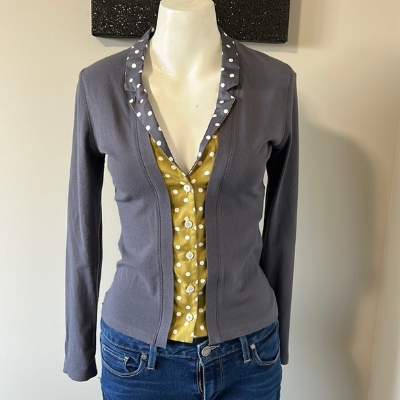 Marc Cain Polka Dot Button Front Jacket Gray Yellow White Sz XS - Picture 1 of 11